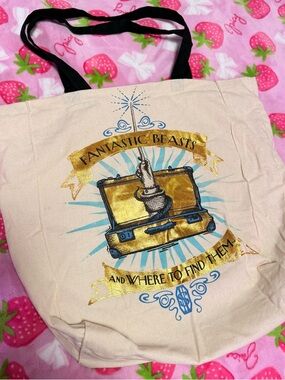 Harry Potter "Fantastic Beasts" Canvas Tote Bag — Gold Foil Wand & Briefcase